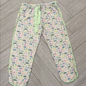 Women’s Cream Pastel Print Pajama Pants with Light Green Trim